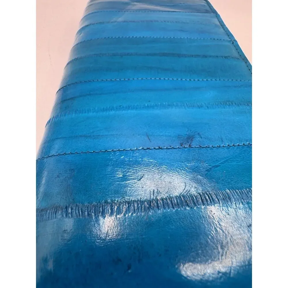 Eel Skin Leather Wallet Turquoise Blue Organizer Clutch + Keychain Vintage Teal - Picture 2 of 15